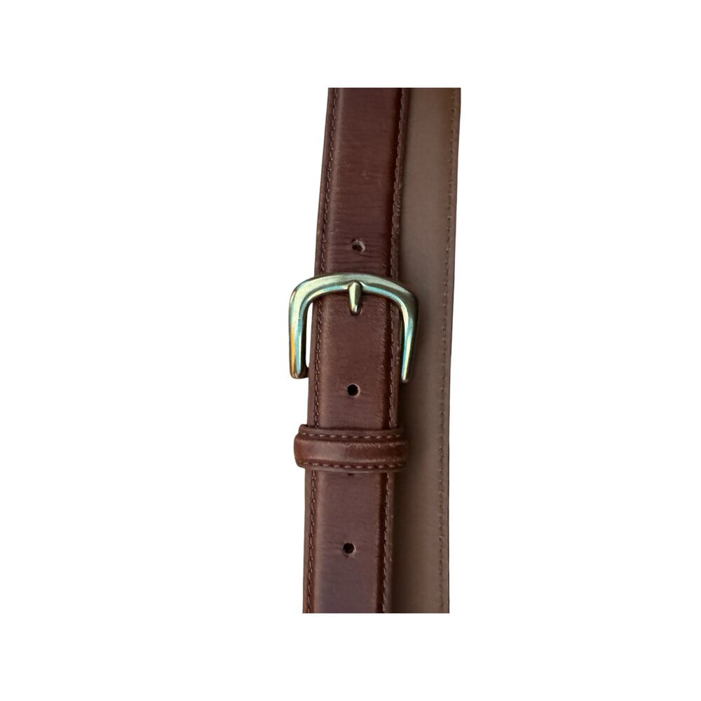 L.L.Bean Full Grain Leather Belt 38 Brown Solid Brass USA Vintage